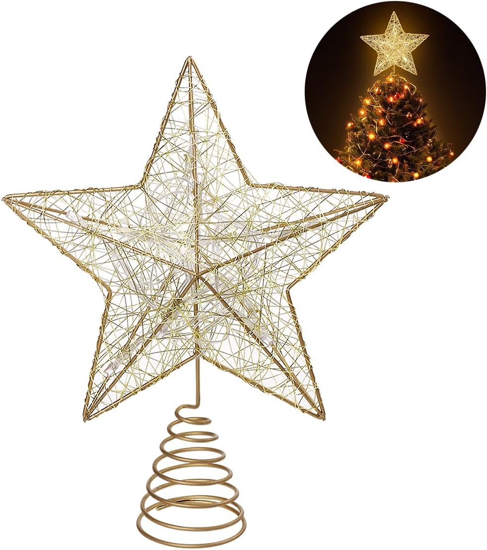 Nicexmas Treetop Star Tree Topper Battery Operated LED Christmas Tree Decoration (Gold)