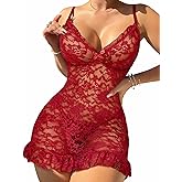 Avidlove Women Sexy Lace Nightgown Mesh Chemise Babydoll Lingerie Dress Ruffle Hem Sleepwear Exotic Boudoir Outfits