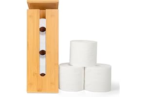 GOBAM Bamboo Toilet Paper Holder - Fits 3 Mega Toilet Paper, Bathroom Organizer, Toilet Paper Holder Stand, Bamboo Bathroom A