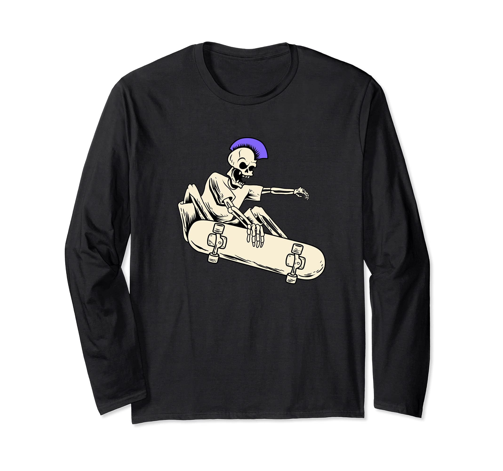 Skateboard Skateboarder Skateboarding Skater - Punk Skeleton Long Sleeve T-Shirt
