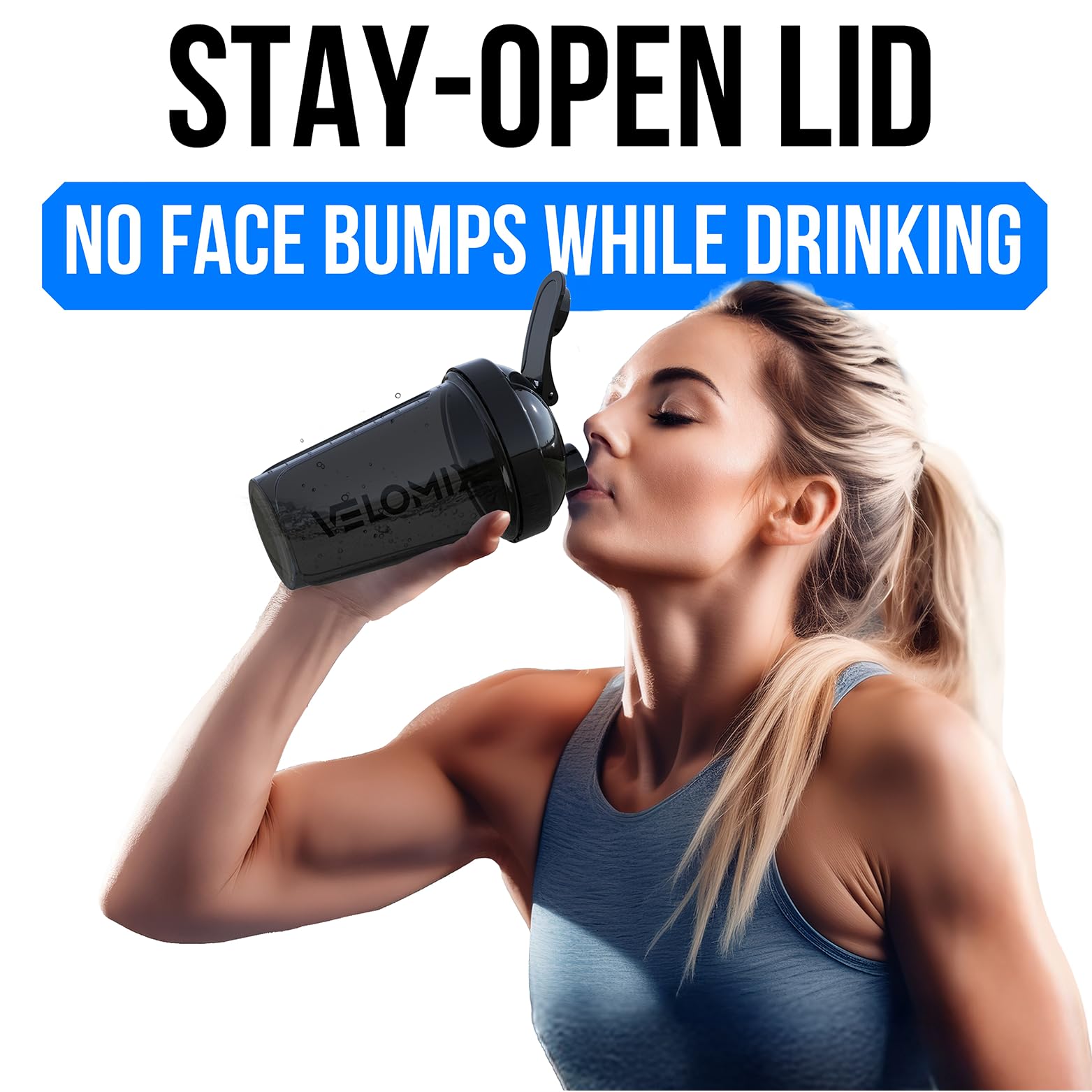 VELOMIX -2 Pack- 16 oz Protein Shaker Bottles for Protein Mixes - 2x Wire Whisk | Leak Proof Shaker Cups for Protein Shakes and Pre Workout | Protein Shaker Bottle Pack (Black/Transparent)