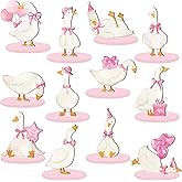 Wesiti 12 Pcs One Silly Goose Birthday Party Decoration Wooden Pink Bow Silly Goose Birthday Table Centerpiece Baby Shower Decor Funny Table Decoration Gift for Girls Party Favor Desk Tiered Tray