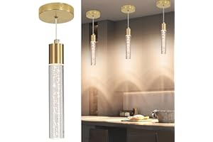 Daoseolo Modern Kitchen Island Hanging Light, Gold LED Pendant Lights Fixture, Bubble Acrylic, 3 Color Temperatures, Mini Ceiling Chandelier Lighting for Dining Room, Bedroom, Foyer Entrance, Cafe