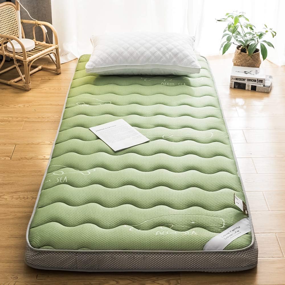 Four Seasons Available Mattress Pad, Thicken Breathable Mattress Topper Not Sink Folding Floor Mat Tatami Sleeping Mat Futon-Green 100x200cm(39x79inch)