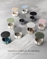 VASAGLE LET223W10 Small Round Coffee Table with Fabric Basket White view 7