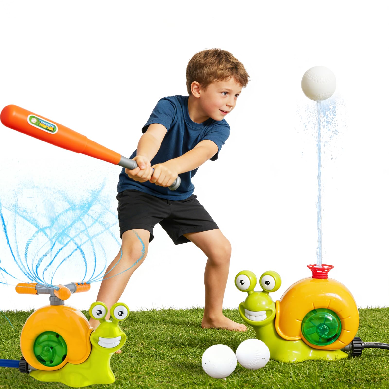 2 in 1 Water Sprinkler Baseball Toy for Kids, Snail Water Toy with Spiral Nozzle, 360° Garden Spinning Sprinkler for Kids Aged 4 5 6 7 Years Olds, Summer Outdoor Sprinkler Toys for Boy Girls Gift