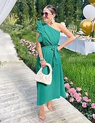 ZESICA Women's 2025 Summer One Shoulder Ruffle