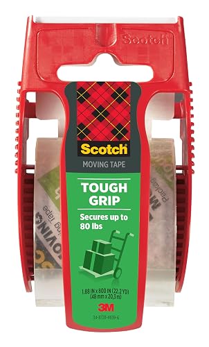 Scotch Packing Tape Tough Grip Moving Tape, 1.88" x 20m, 1 Roll w/Handheld Dispenser