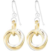 Two-Tone Chunky Love Knot Dangle Earrings for Women | 14K Gold-Filled & Sterling Silver 925 Circles | Modern Everyday Mixed Metal Jewelry Gift for Her