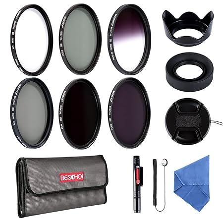 Beschoi 52mm Filter CPL + UV + Grau Verlaufsfilter + ND2 + ND4 + ND8 Graufilter