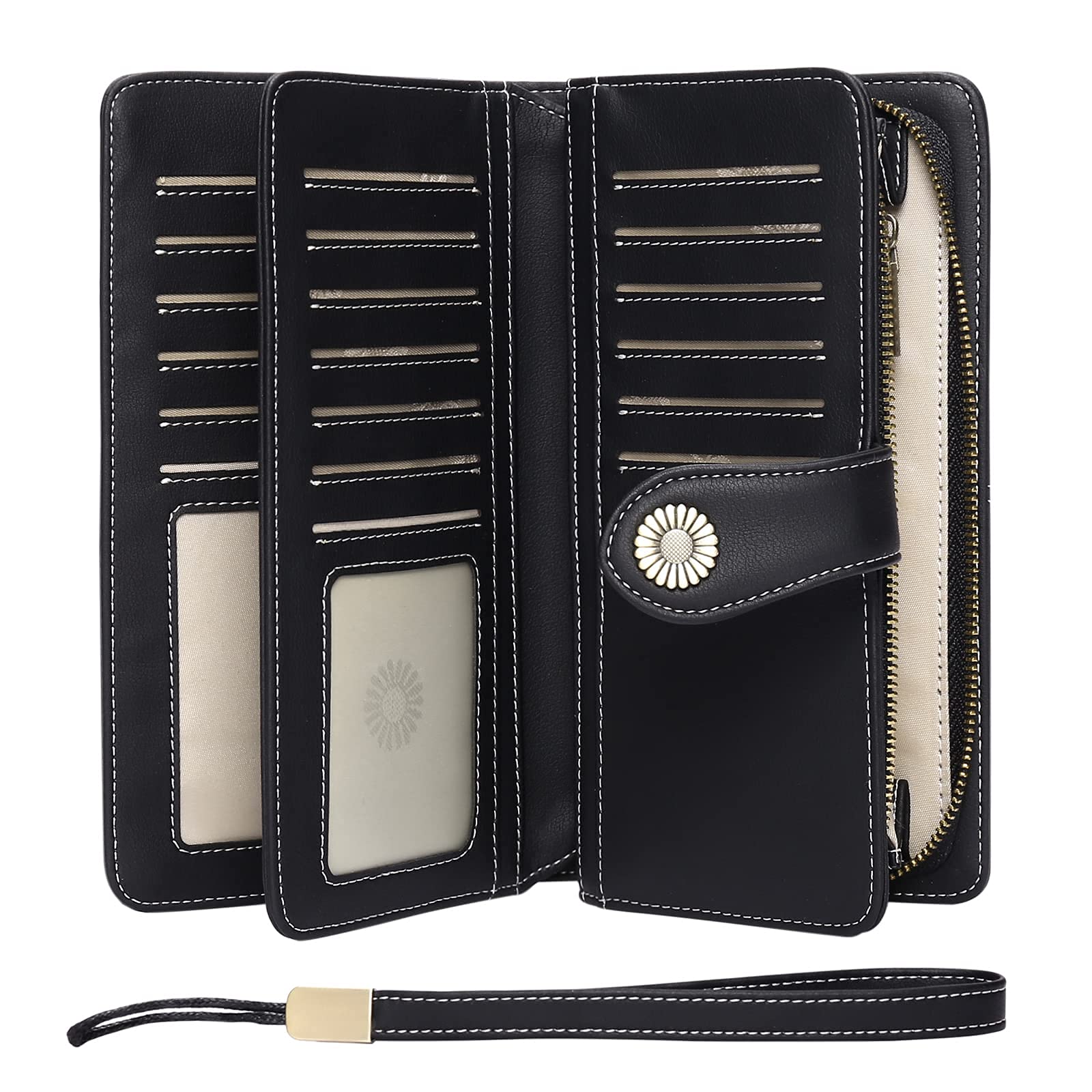 SENDEFN Ladies Purse,Genuine Leather with RFID Protection Large Capacity Women's Wallet Black