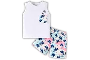 Klyatpxoen 2-7 T Toddler Baby Boy Outfits Shorts Sleeve Summer Beach Cocos T Shirts + Shorts Clothing Set