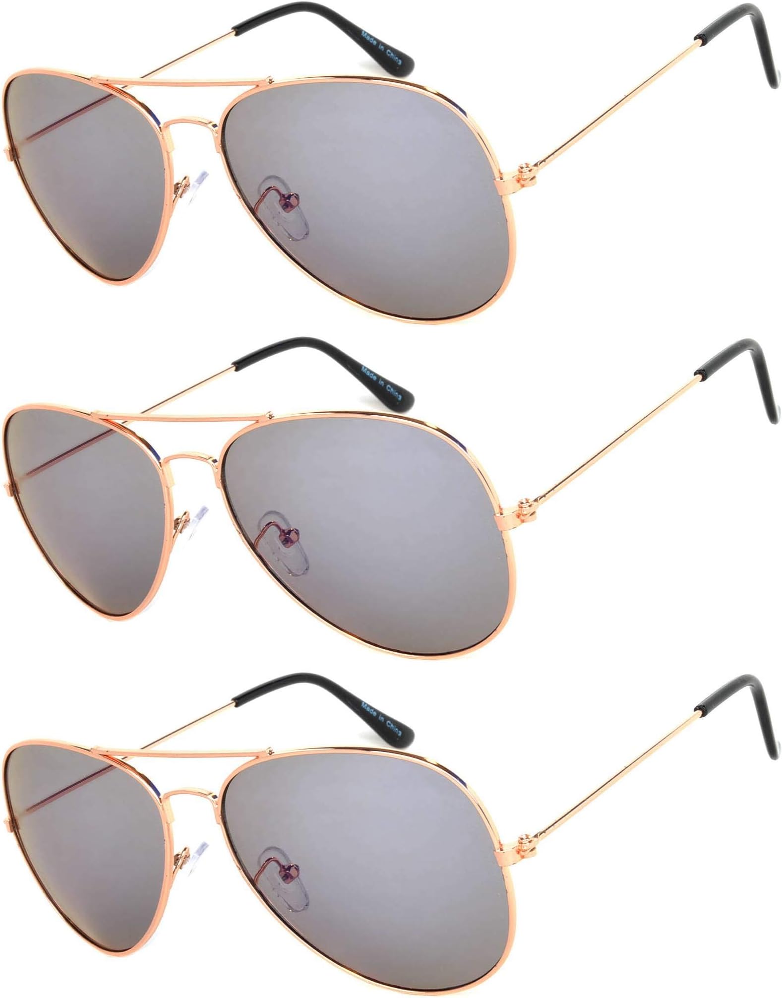 3 Pairs Classic Aviator Style Sunglasses Metal Frame Colored Lens