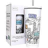 Beary Blu Cities Around the World 25 Oz Tumbler Series - Designed in the USA - Vacuum Insulated Tumbler with Lids & Straw - Stainless Steel Coffee Water Travel Mug, for Hot Cold Drink (Los Angeles)
