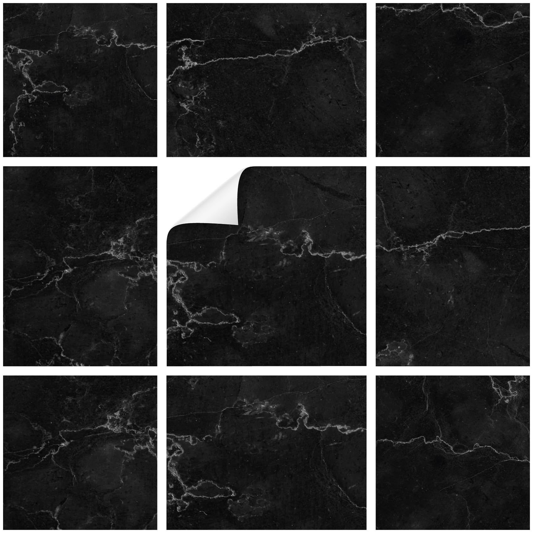 yabaduu 10 x Black Natural Stone Tile Stickers for Kitchen Bathroom Tile 15x15cm Y042-02