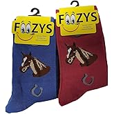 Foozys Women’s Crew Socks | Horse Cute Farm Animal Novelty Socks | 2 Pair