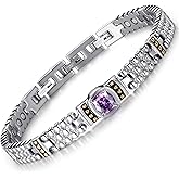 RainSo Women's Magnetic Bracelets Stainless Steel Purple Gemstone Crystal Inlaid Design Adjustable Sizing Tool with Display Box (Silver)