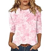 3/4 Length Sleeve Womens Tops Dressy Casual Blouses Spring Fashion 2026 Crew Neck Business Trendy Tunics Top Shirts