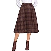 Allegra K Plaid Skirts for Women's Vintage Tartan High Waist A-Line Midi Skirt with Pockets