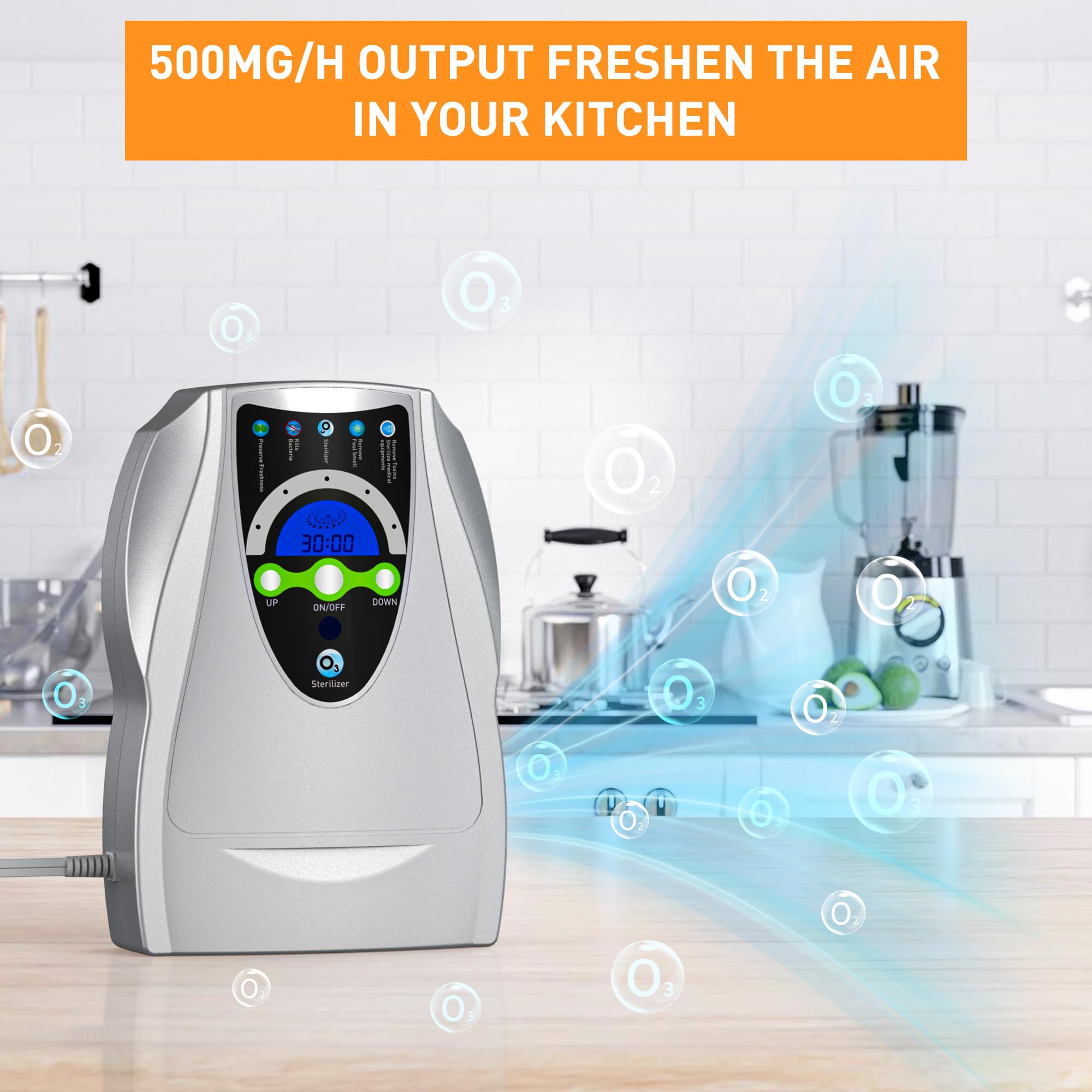 Ozone Machine Generator, Multifunctional with Timer, 500mg/h Portable Ozone Machine for Home, Kitchen, Office, Cleaning Water, Fruits and Vegetables