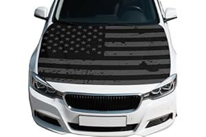 KEETEGAMI Black Ameri-ca Flag Car Hood Cover 4X5 Ft Polyester Elastic Fabrics, Universal Fit for Car, SUV, or Van