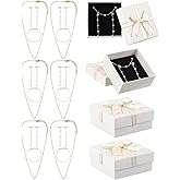 Ferreve 6 Sets Jewelry Bridesmaids Gifts Pearl Jewelry Set with Gift Box for Women Dainty 14k Gold Necklace Bracelet Earrings