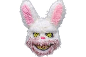 Halloween Bunny Mask, Bloody Bunny Mask Cosplay, Furry mask with ears, bad bunny party decorations, creepy masks