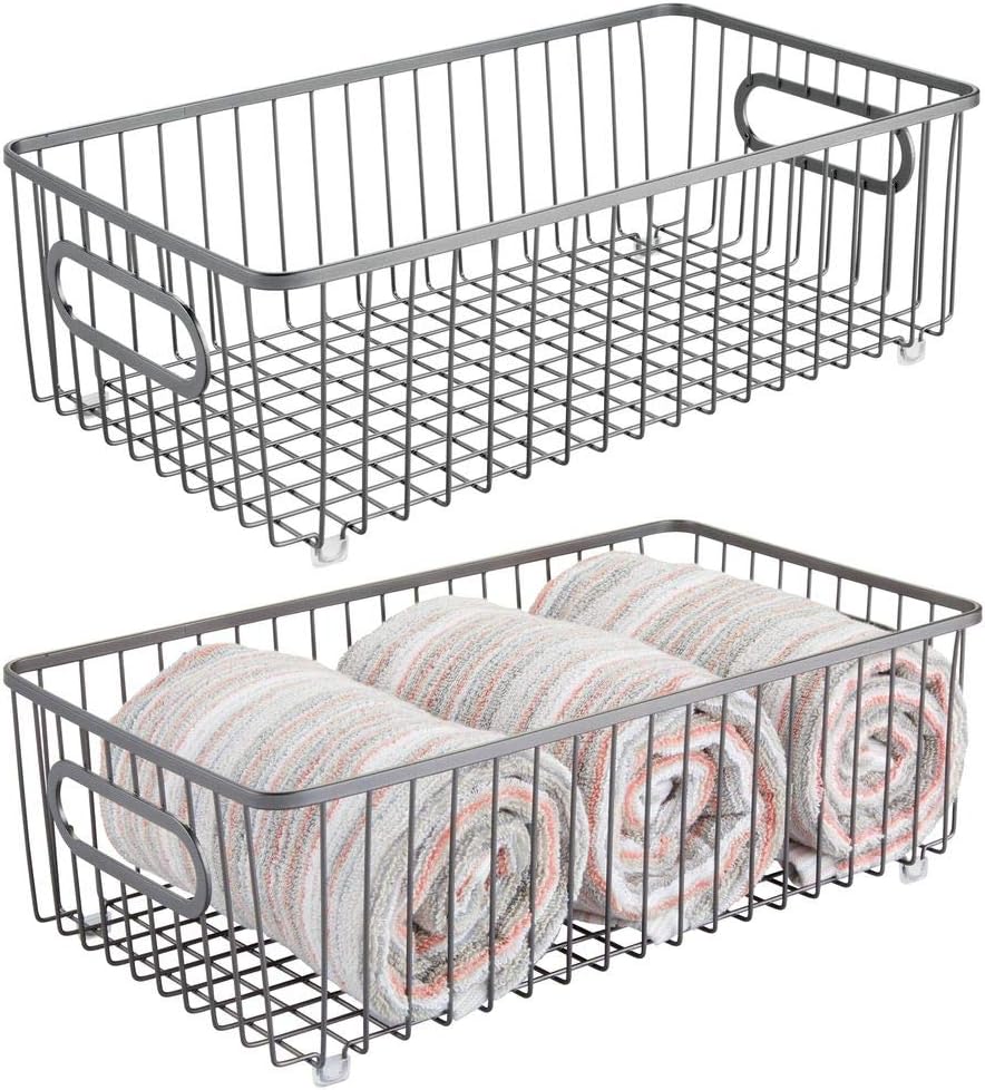 mDesign Set of 2 Storage Baskets Metal Wire Baskets for Household