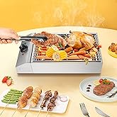 Wawuwao 1800W Countertop Electric BBQ Grill, Stainless Steel Indoor BBQ Grill with Adjustable Temperature 122-572℉, Non-Stick