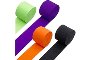 PheiLa Halloween Party Supplies, 4 Rolls Orange Black Purple Green Crepe Paper Streamers for Halloween DIY, Home Party Backdrop Decorations, 1.77 Inch x 82 Ft/Roll, 328ft