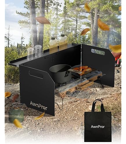 Pare-brise Pliable 4 Plaques En Acier Inox Pour Réchaud Camping - Avec étagère, Protection Vent, Portable, Vert