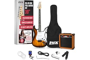 LyxPro Full Size Electric Guitar with 20w Amp, Package Includes All Accessories, Digital Tuner, Strings, Picks, Tremolo Bar, Shoulder Strap, and Case Bag Complete Beginner Starter kit Pack,Sunburst