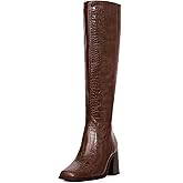 MUCCCUTE Knee High Boots for Women - Square Toe Chunky Block Heel Boots with Side Zipper Pull On Tall Boot