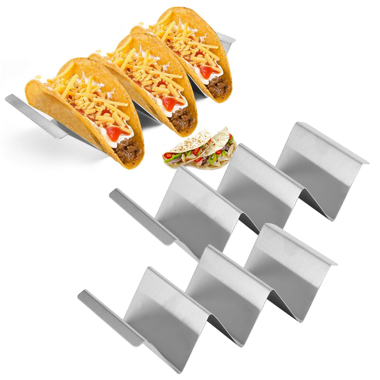 Taco Holder Stands Set of 2, Taco Rack Holders Stainless Steel Taco Tray Mexican Food Rack Wave Shaped Taco Stands Taco Tray Plates Holds Up to 3 or 2 Tacos Each