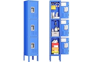 INTERGREAT Metal Locker for School Office Gym Metal Storage Locker Cabinet for Employees Students Steel Locker Triple Tier with 3 Door Blue