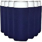 TahoeBay Slim Can Cooler Sleeves (12-Pack) Skinny Tall Cans 12 Oz Bulk Thin Seltzer Fit Sublimation Blanks for Vinyl Plain Blank Foam Beer Bottles Black White Assorted Solid Set (Navy Blue)