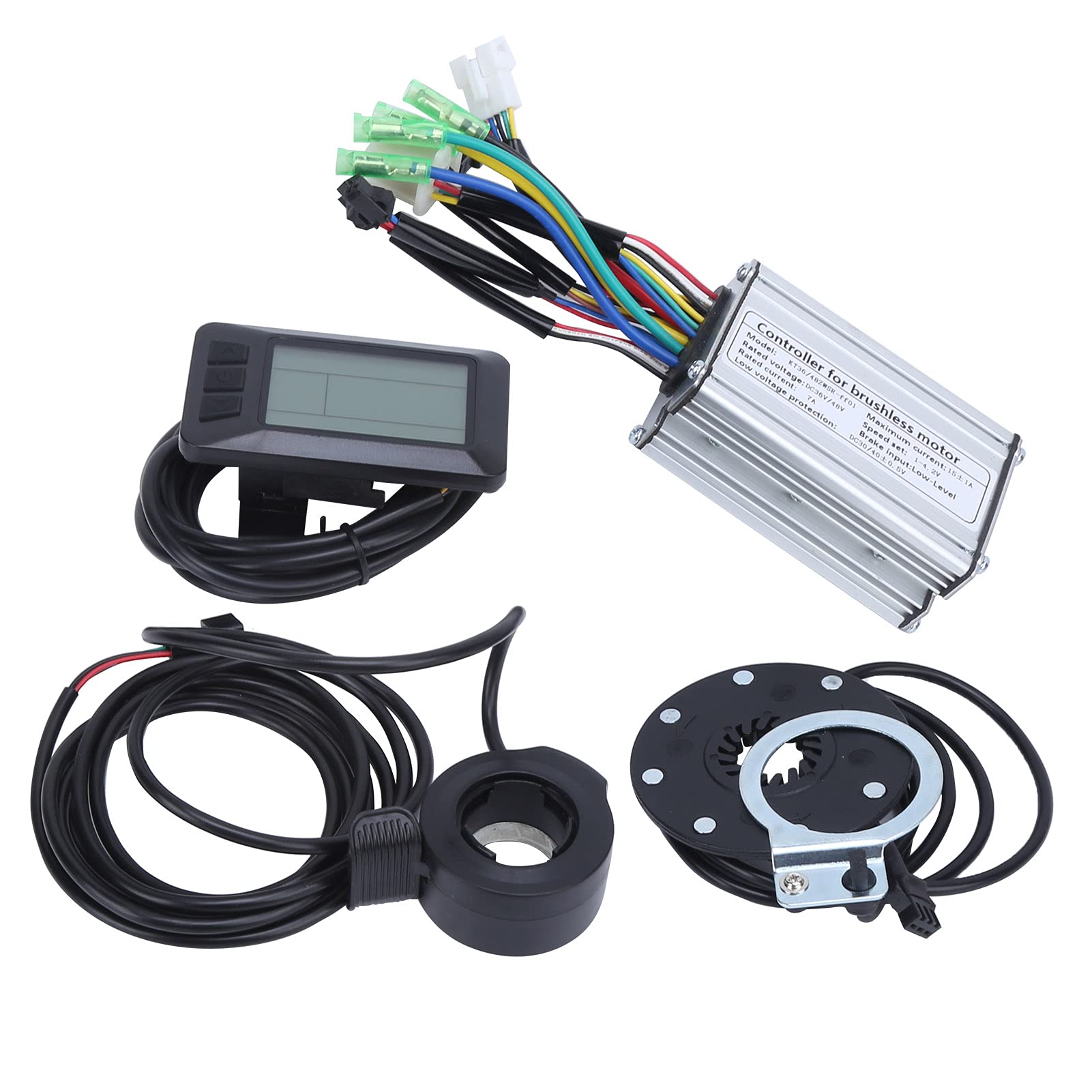 Brushless Motor Controller, 36V/48V 250W Electric Motor Brushless Controller Kit, Speed Controller, Electric Bike Controller Box with KT‑LCD7U Display Panel Sensor Throttle for Electric Bike E-Bike