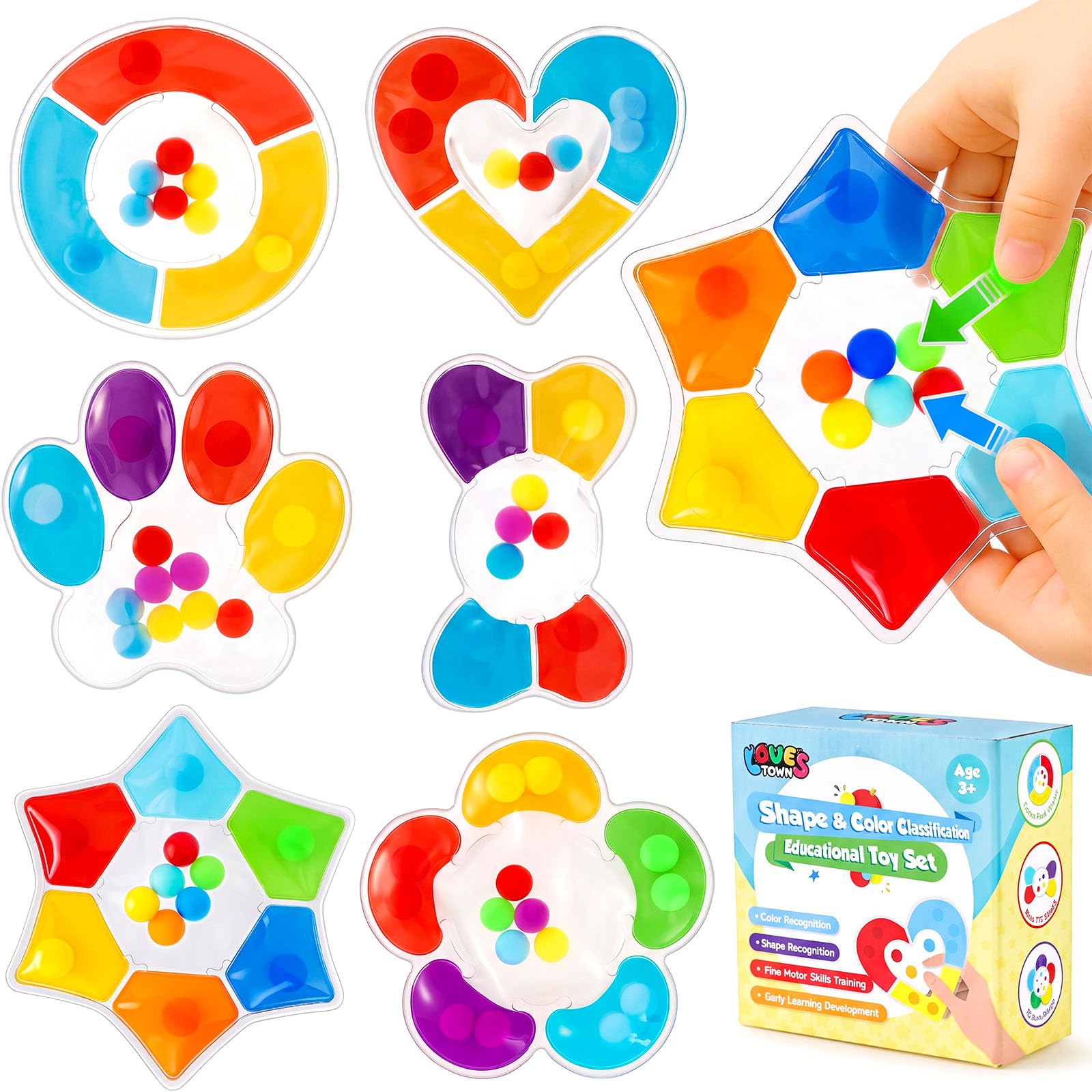 LovesTown 6 PCS Color Sorting Toys, Shape Matching Game for Kids