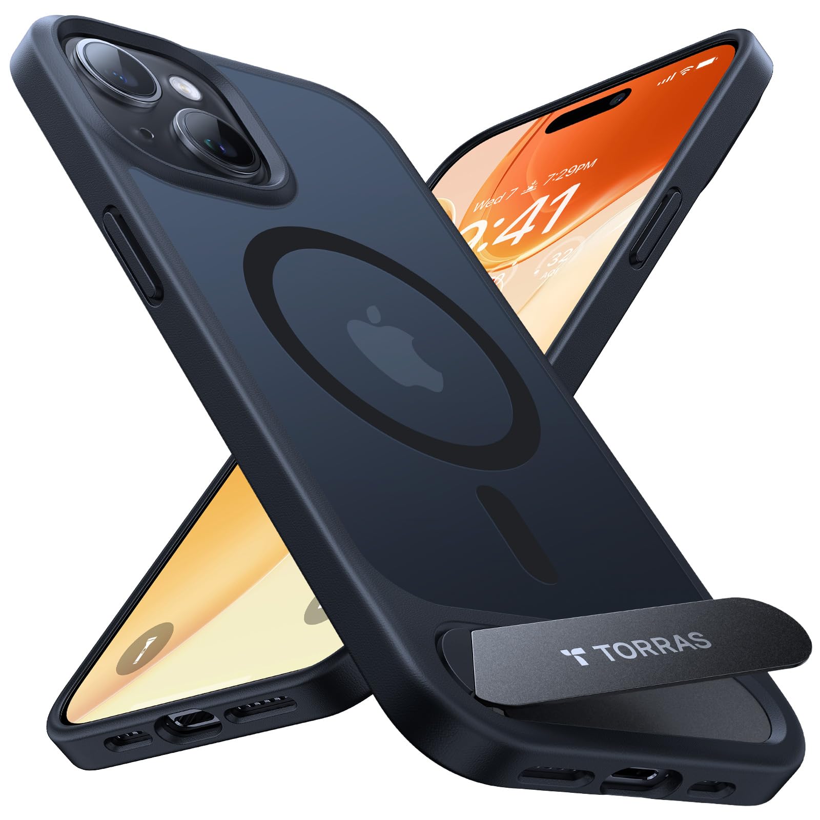 TORRAS [Invisible Titanium Stand for iPhone 15 Case [12FT Military Shockproof ] [TOP N56 Magnets] [20W Fast Charging] Truly Completely Flat & Slim Case iPhone 15 Cover - Pstand Black — image 1