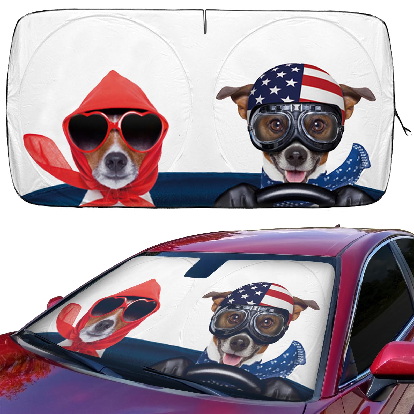 Photo 1 of Car Sun Shade for Windshield Cute, Car Front Window Shades Funny Windshield Sun Shade Cover Foldable Cartoon Cool Sun Visor Shield for Most Sedans SUV Truck Pickup Protect Your Vehicle from UV Heat