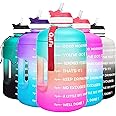 QuiFit Motivational Gallon Water Bottle - with Straw & Time Marker BPA Free Large Reusable Sport Water Jug with Handle for Fitness Outdoor Enthusiasts Leak-Proof