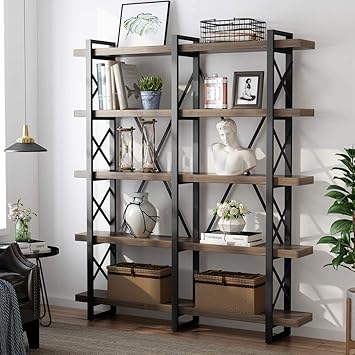 Little Tree Double Wide Open Bookcase Solid Wood Industrial Large