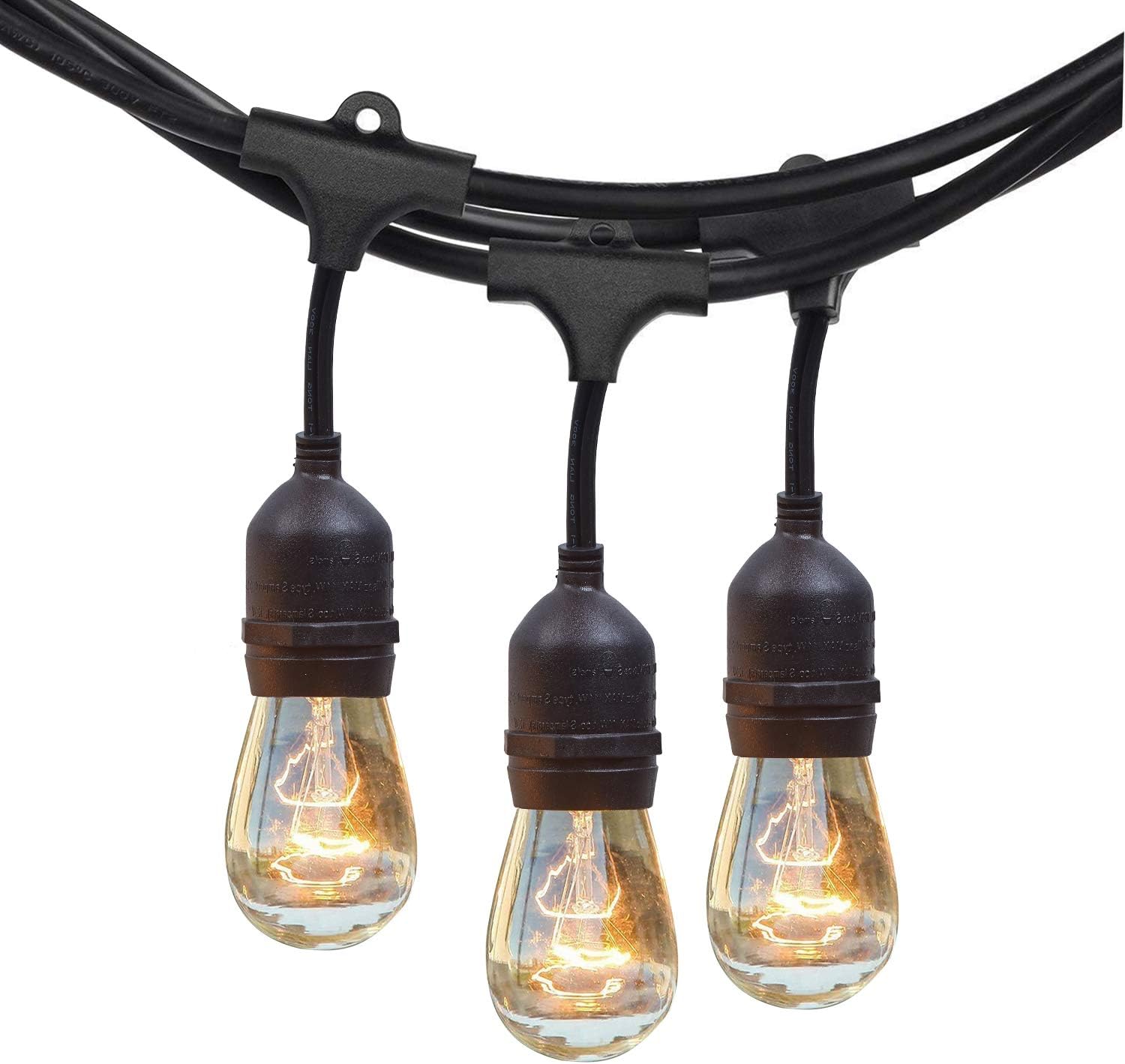 NIOSTA Weatherproof Outdoor Patio String Lights -12 Hanging Vintage 11W Edison Bulbs-24 Ft Commercial grade Bistro Lights Create Cafe Ambience in Backyard-Blk