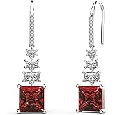 18K White Gold Plated Sterling Silver Square Princess Cut Cubic Zirconia Drop Dangle Earrings for Women Hypoallergenic Statement Earrings Gifts for Women Mom