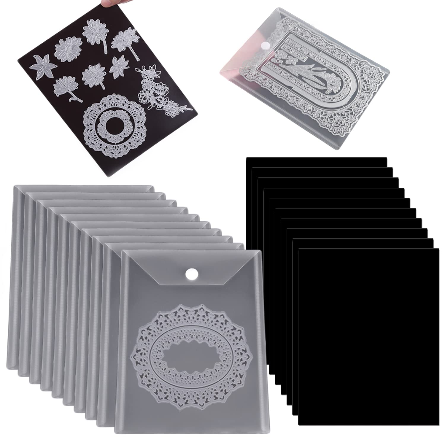 OTCRAFT 10 PCS 7x9.4inch Clear Plastic Envelope Pockets & 10PCS Rubber Soft Magnet Sheet(0.5cm) for Cutting Dies Stencil Crafting Die Cuts Stamps Sets Great for Stampe Die Storage