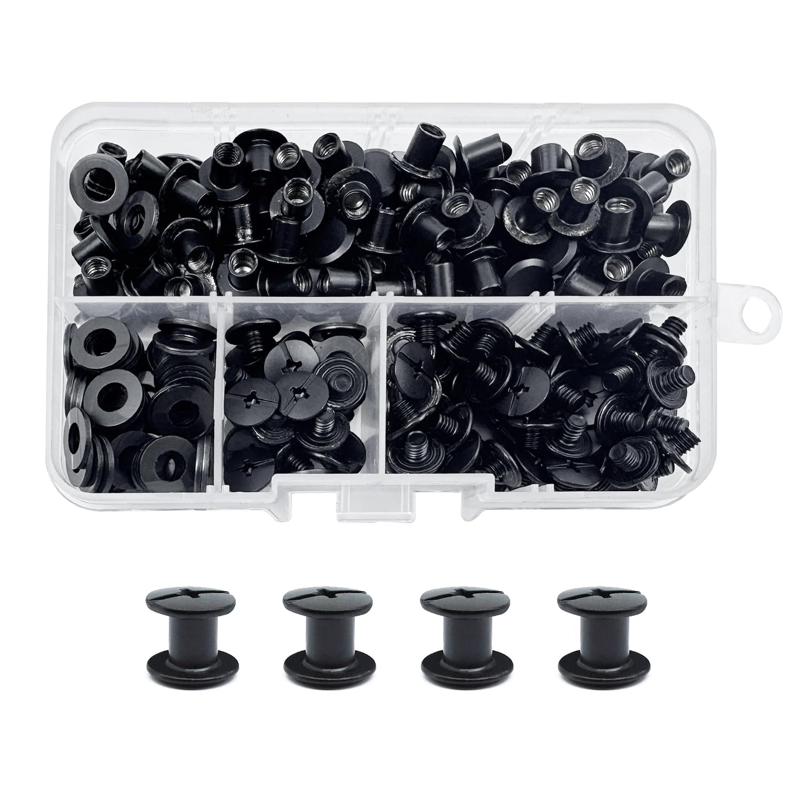 CANGCANG 100 Sets M5x5mm Rivet Chicago Binding Screws,Black Screw Rivets, Chicago Screw Posts, Book Binding Rivets,Nails Rivets Chicago Button for Leather Belt Bags DIY Book ﻿