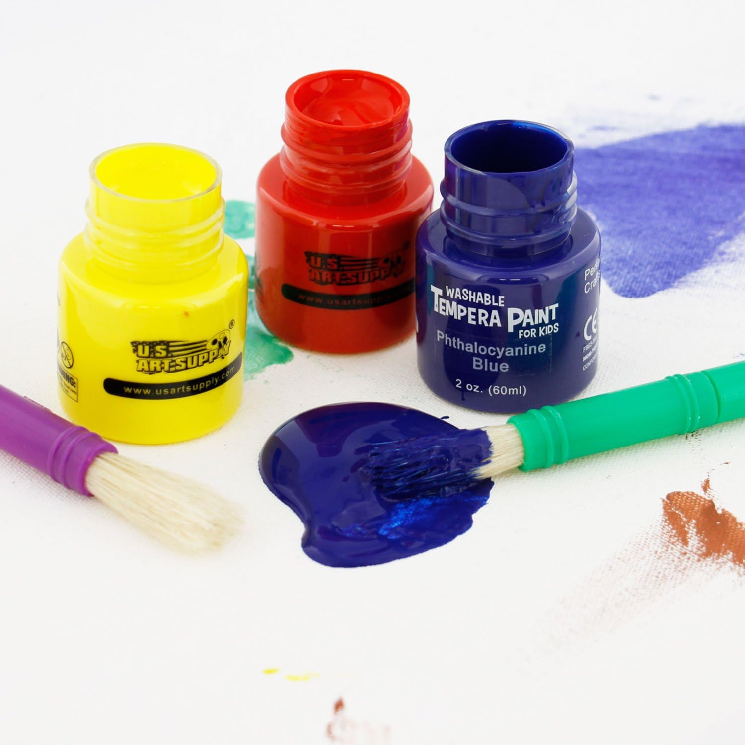 U.S. Art Supply 18 Color Children's Washable Tempera Paint Set - 2 Ounce Wide Mouth Bottles for Arts, Crafts and Posters: Toys & Games