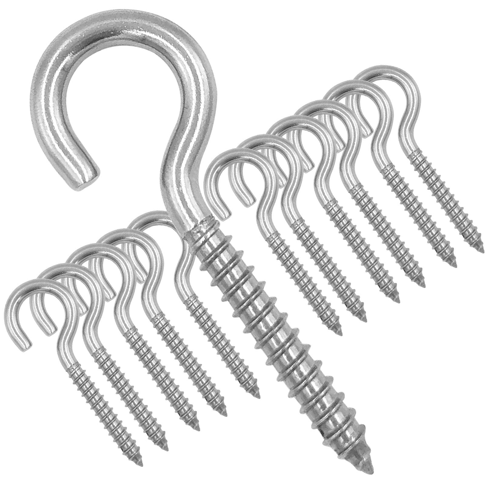 ZUSFUL 12-Pack 304 Stainless Steel Screw Eyes, Heavy Duty Screw in Eye Hooks Ring for Hammock Stand, Yoga & Brazilian Hammocks, Swing Chair, Indoor & Outdoor, Self Tapping Screws, 3.2 Inches (12 Pack)