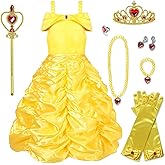 Chektin Princess Dress for Girls Halloween Costume Toddler Kids Birthday Party Cosplay Outfit with Accessories Yellow