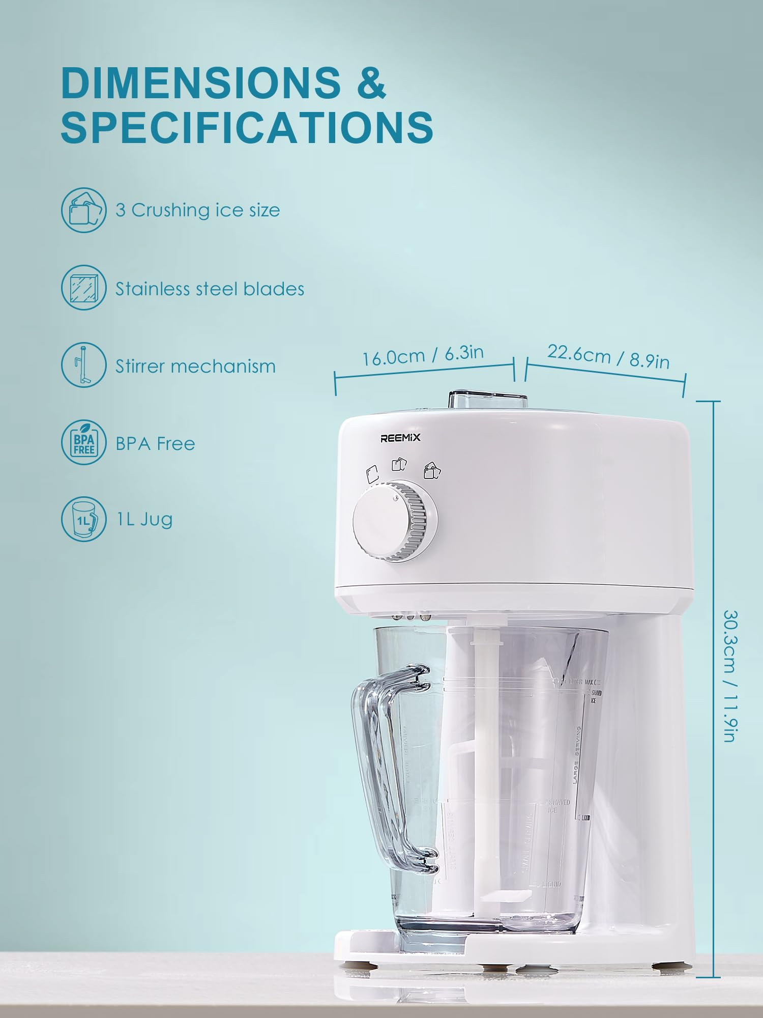 Shaved Ice Machine, Electric Ice Shaver and Snow Cone Machine with Large Capacity Storage, Portable Ice Crusher Ice Thickness Can be Adjusted (White)